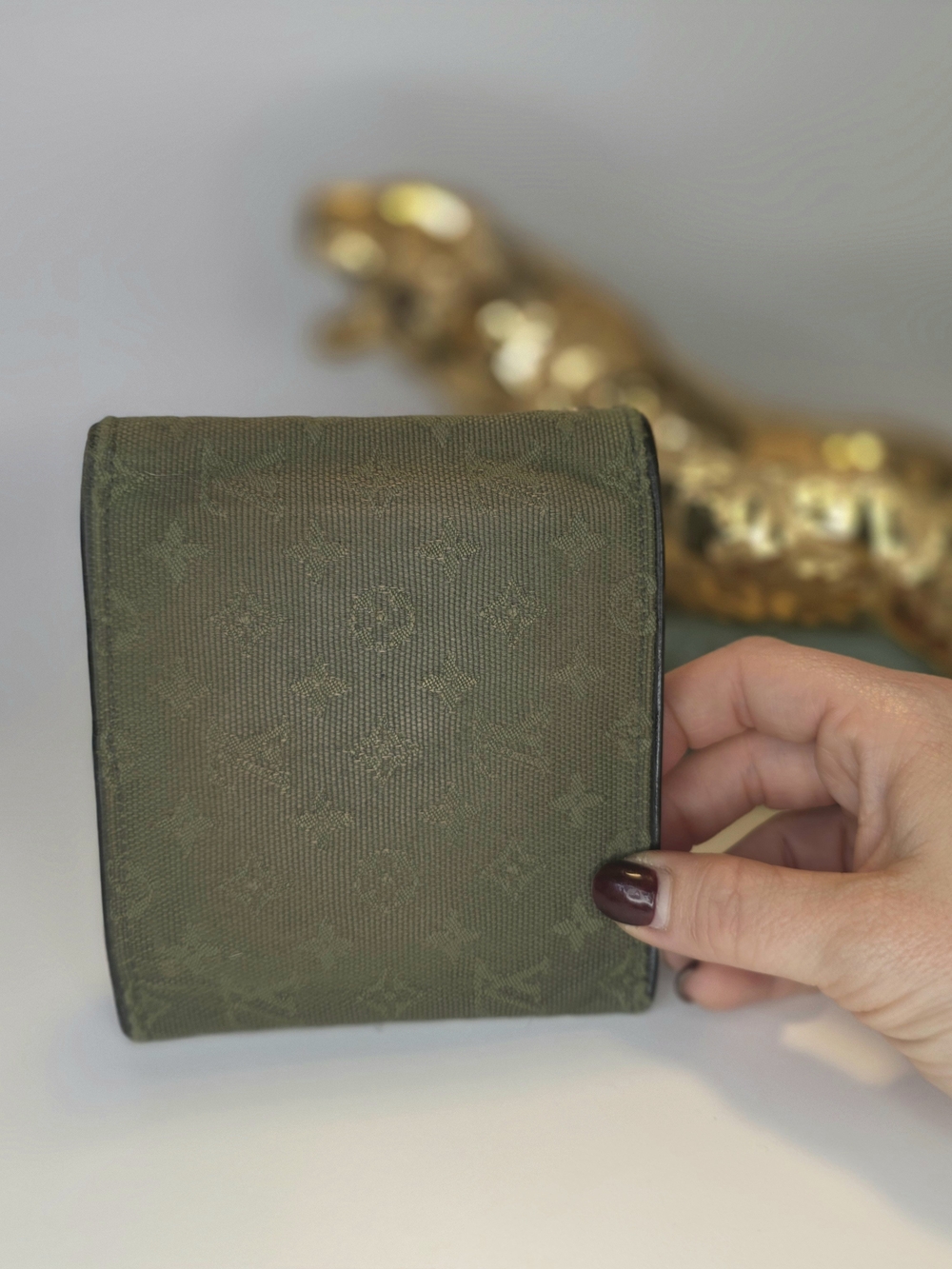 Louis Vuitton Green Mini Lin Denim Compact Fold Wallet W/ Chain ✨️ - Picture 4 of 9